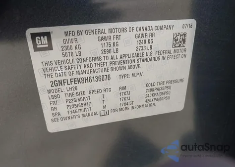 2017 Chevrolet Equinox Lt from USA, damaged, VIN 2GNFLFEK8H6136076